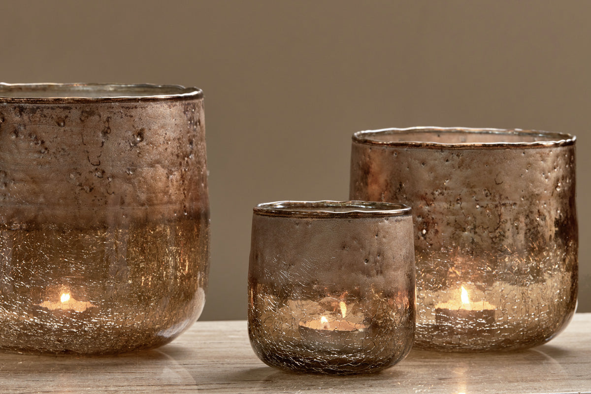 Konara Glass Tealight Holder - Copper Smoke