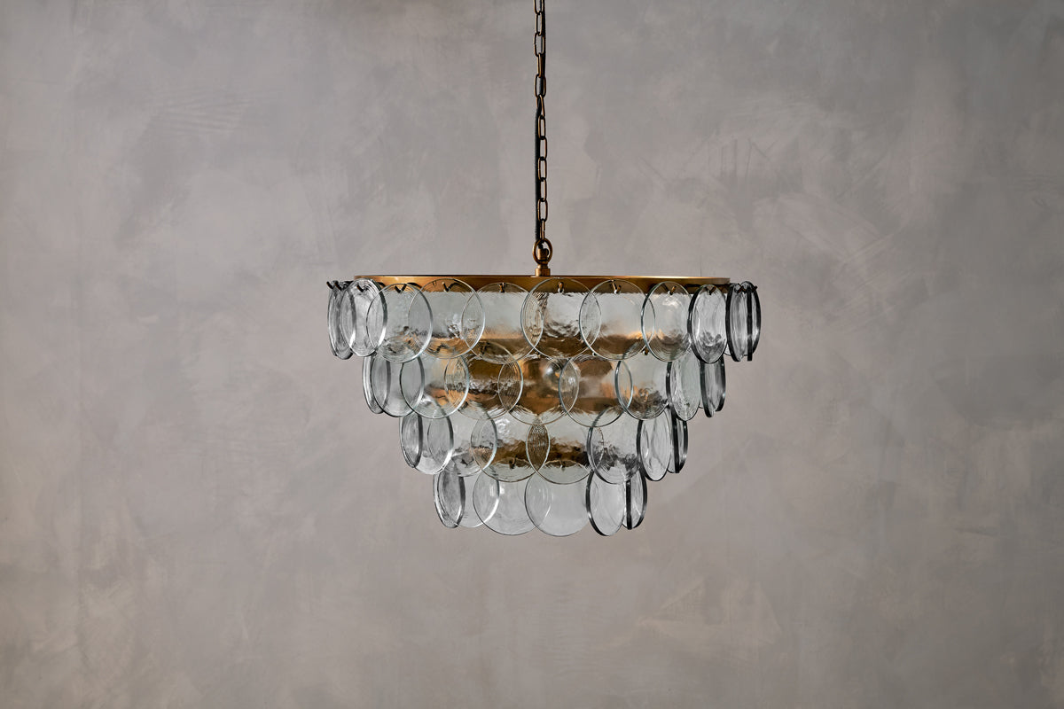 Kagitha Recycled Glass Statement Chandelier - Antique Brass & Clear-nkuku