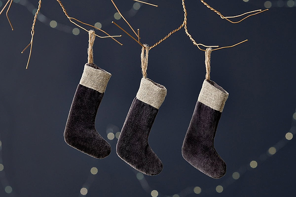 Karru Cotton Velvet Mini Stocking - Charcoal - (Set of 3)-nkuku