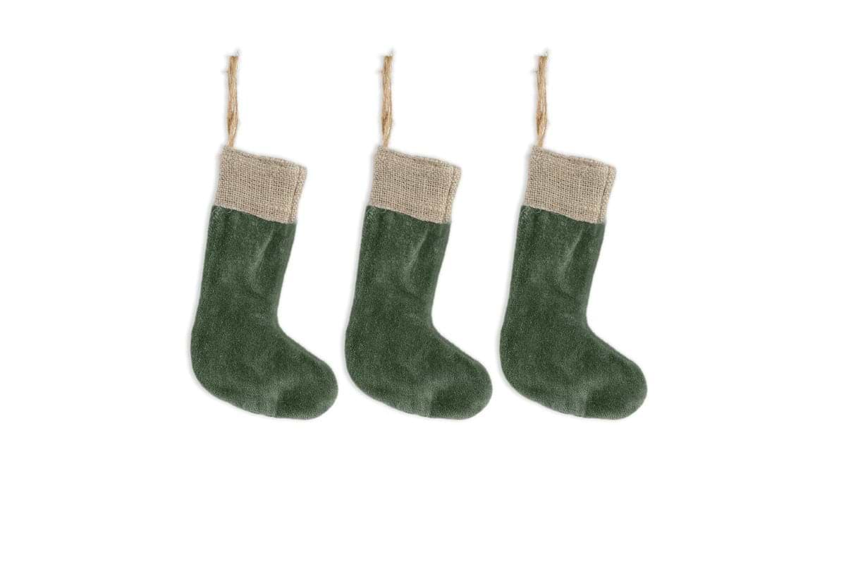 Karru Cotton Velvet Mini Stocking - Forest Green - (Set of 3)-nkuku