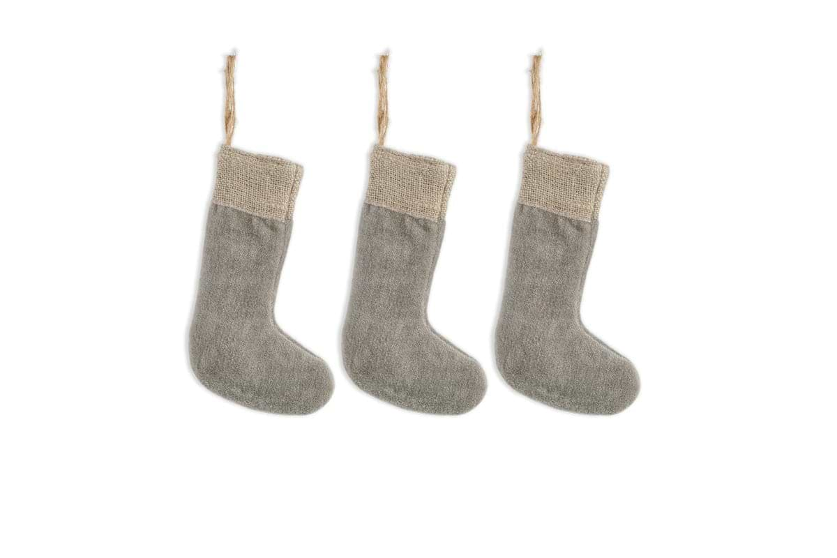 Karru Cotton Velvet Mini Stocking - Light Grey - (Set of 3)-nkuku