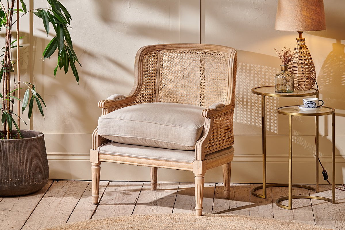 Kaziria Cane & Linen Armchair - Natural- nkuku