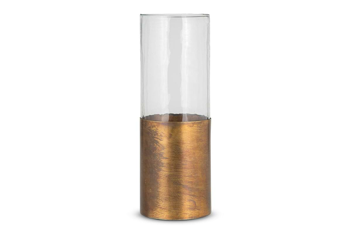 Khila Metal & Glass Vase - Clear & Antique Brass-nkuku