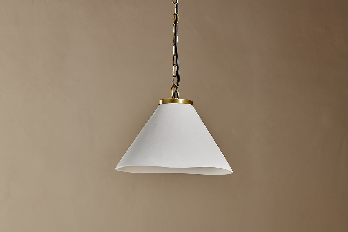 Kiara Organic Shape Ceramic Pendant Light - Off White & Antique Brass-nkuku