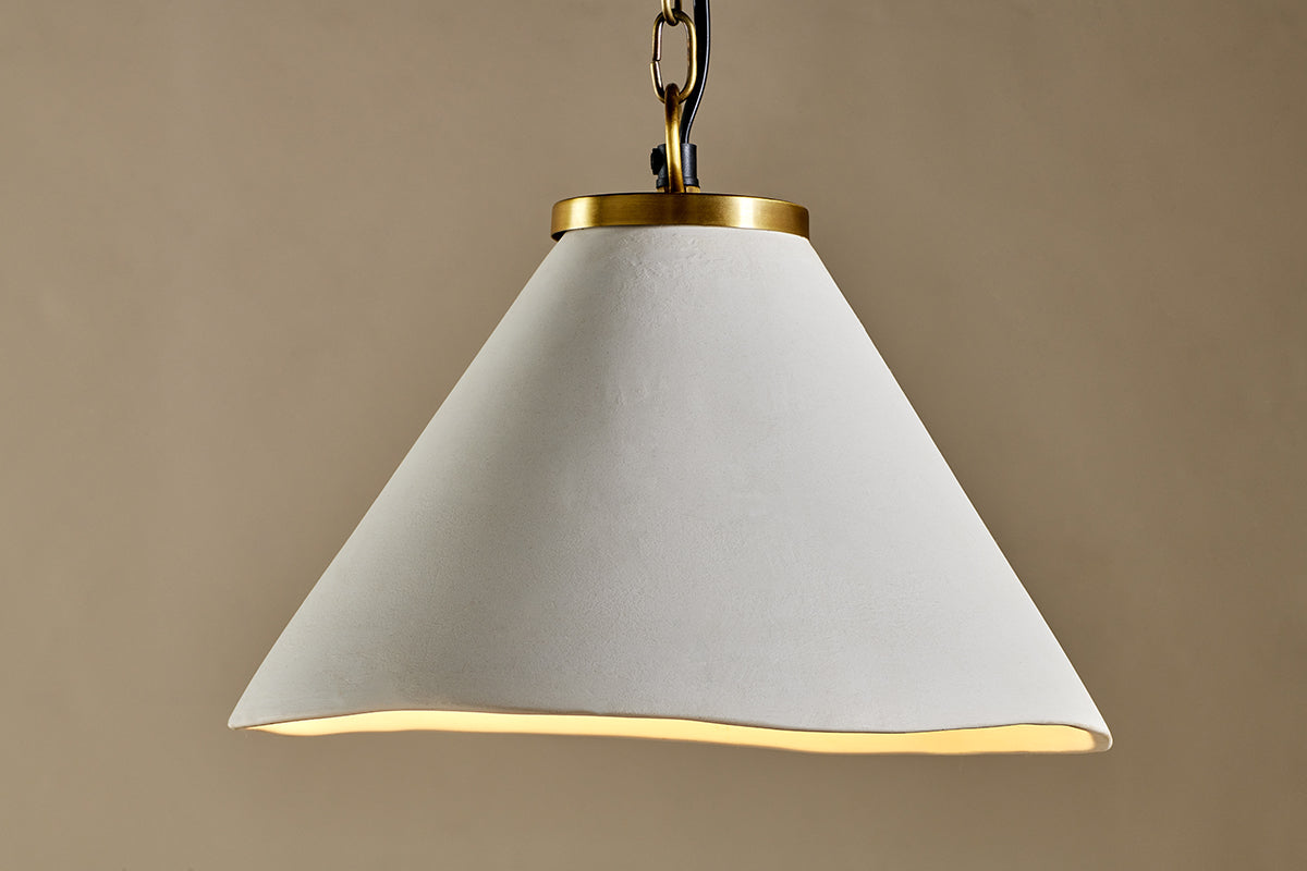 Kiara Organic Shape Ceramic Pendant Light - Off White & Antique Brass-nkuku