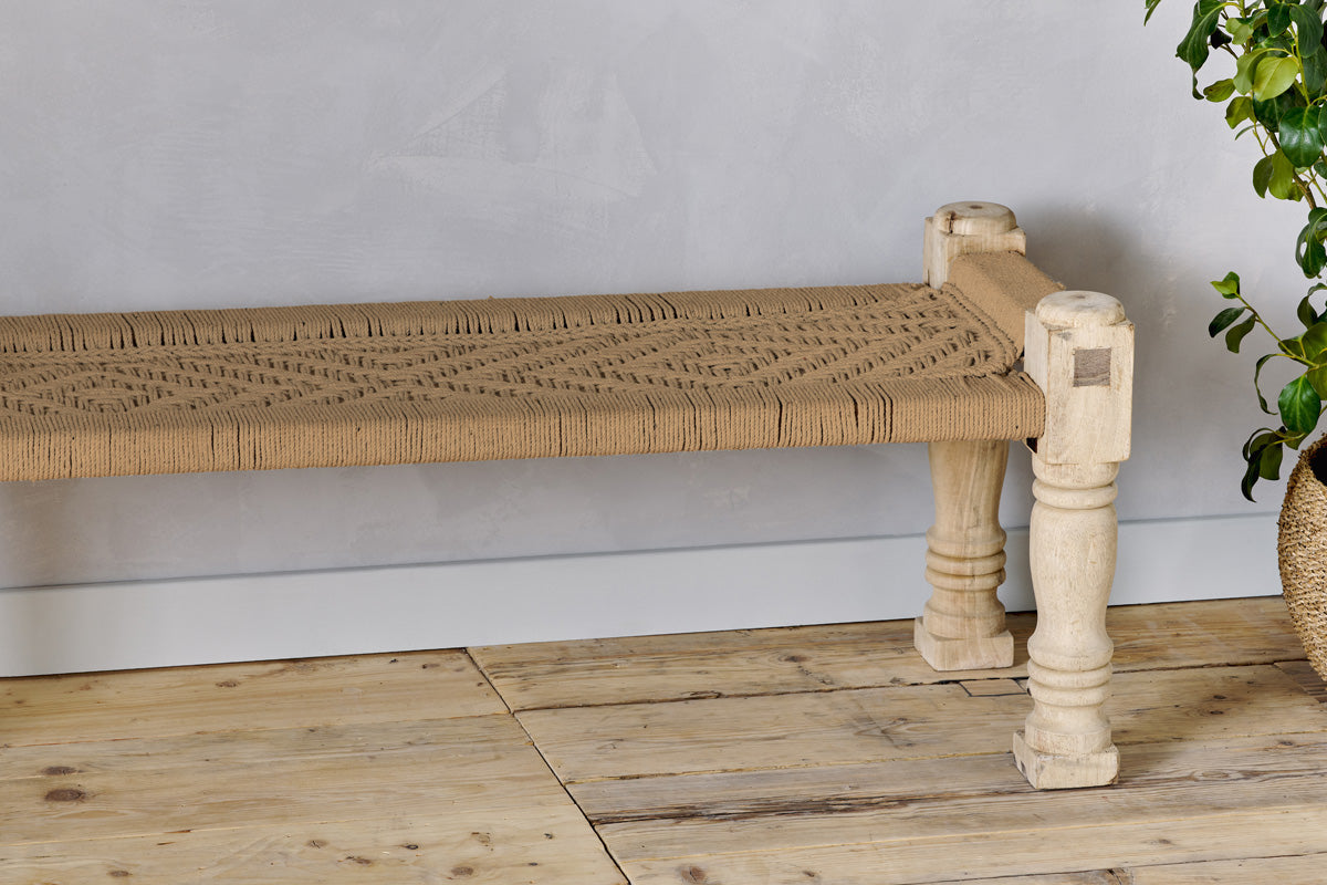 Kutumba Woven Indian Bench - Natural-nkuku