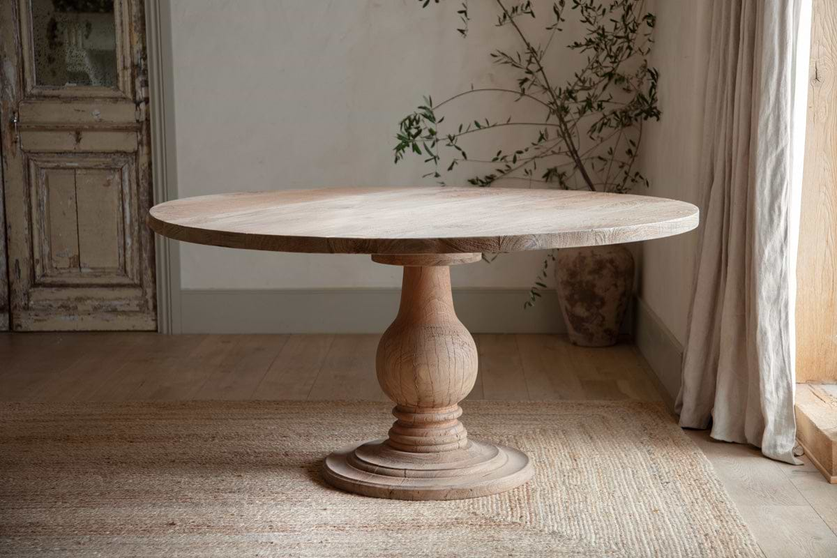 Laya Round Carved Mango Wood Table - Large-nkuku