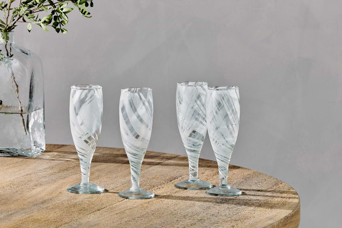 Lohara Champagne Glass - White (Set of 4)-nkuku