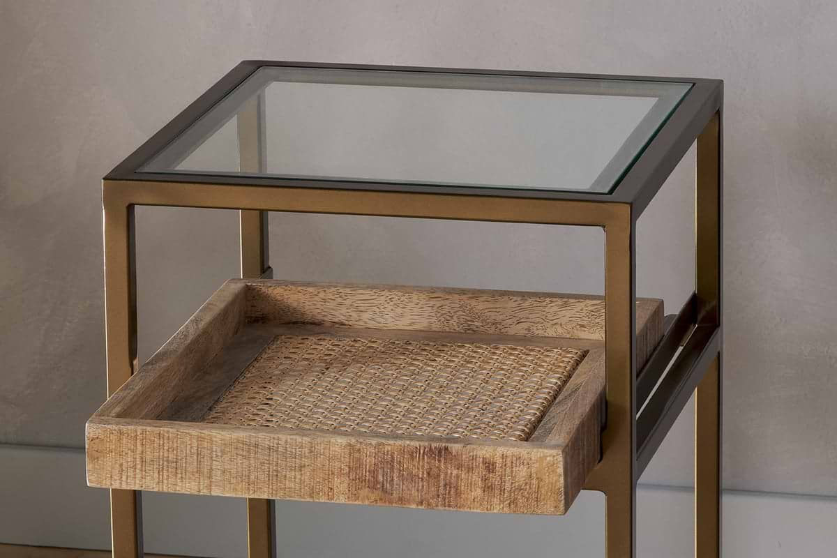 Luzon Iron & Mango Wood Display Side Table - Brass- nkuku