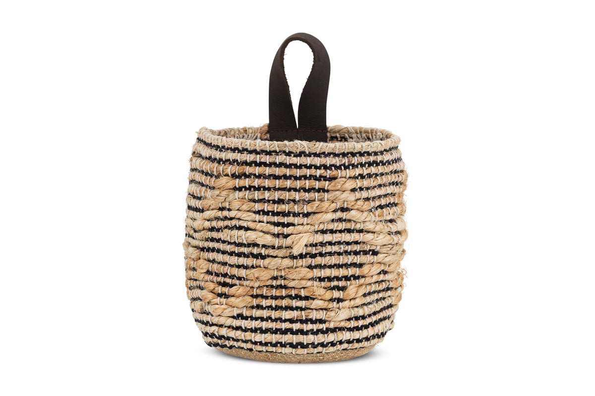 Mannu Cotton & Hemp Wall Hung Basket - Natural & Black