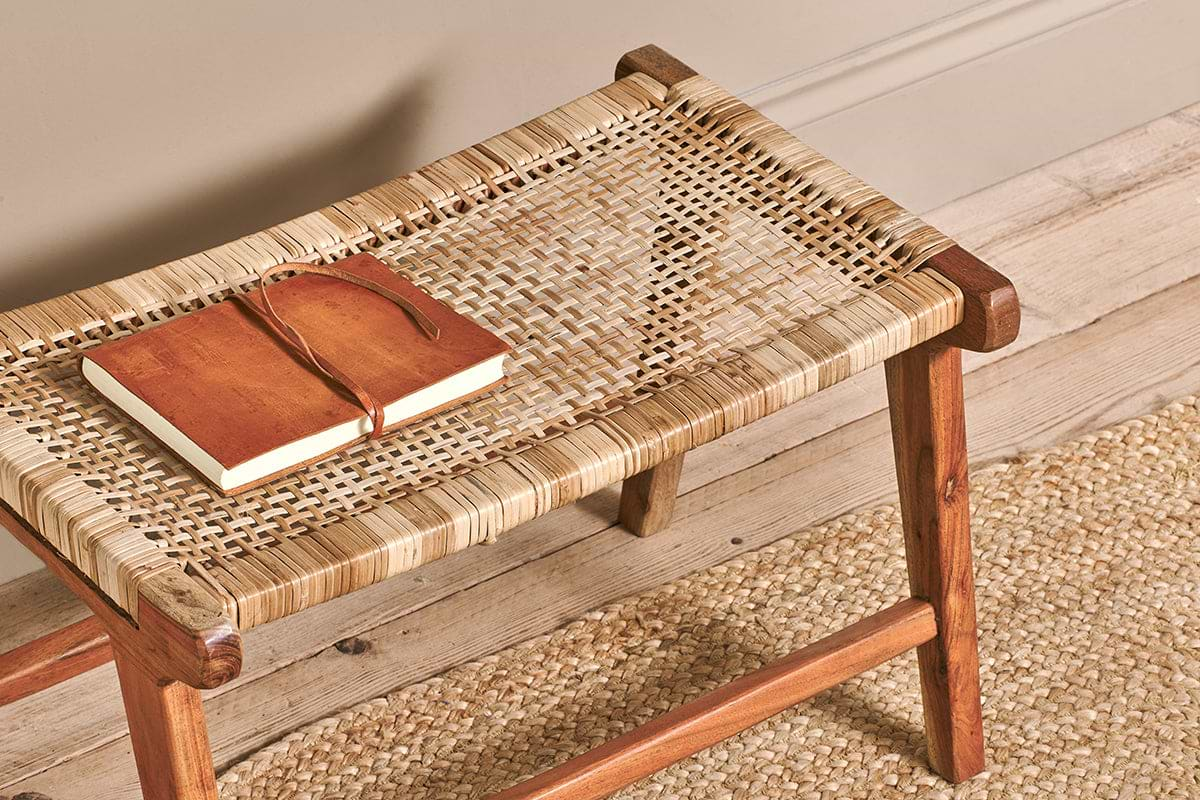 Madrisana Acacia & Rattan Footstool- nkuku