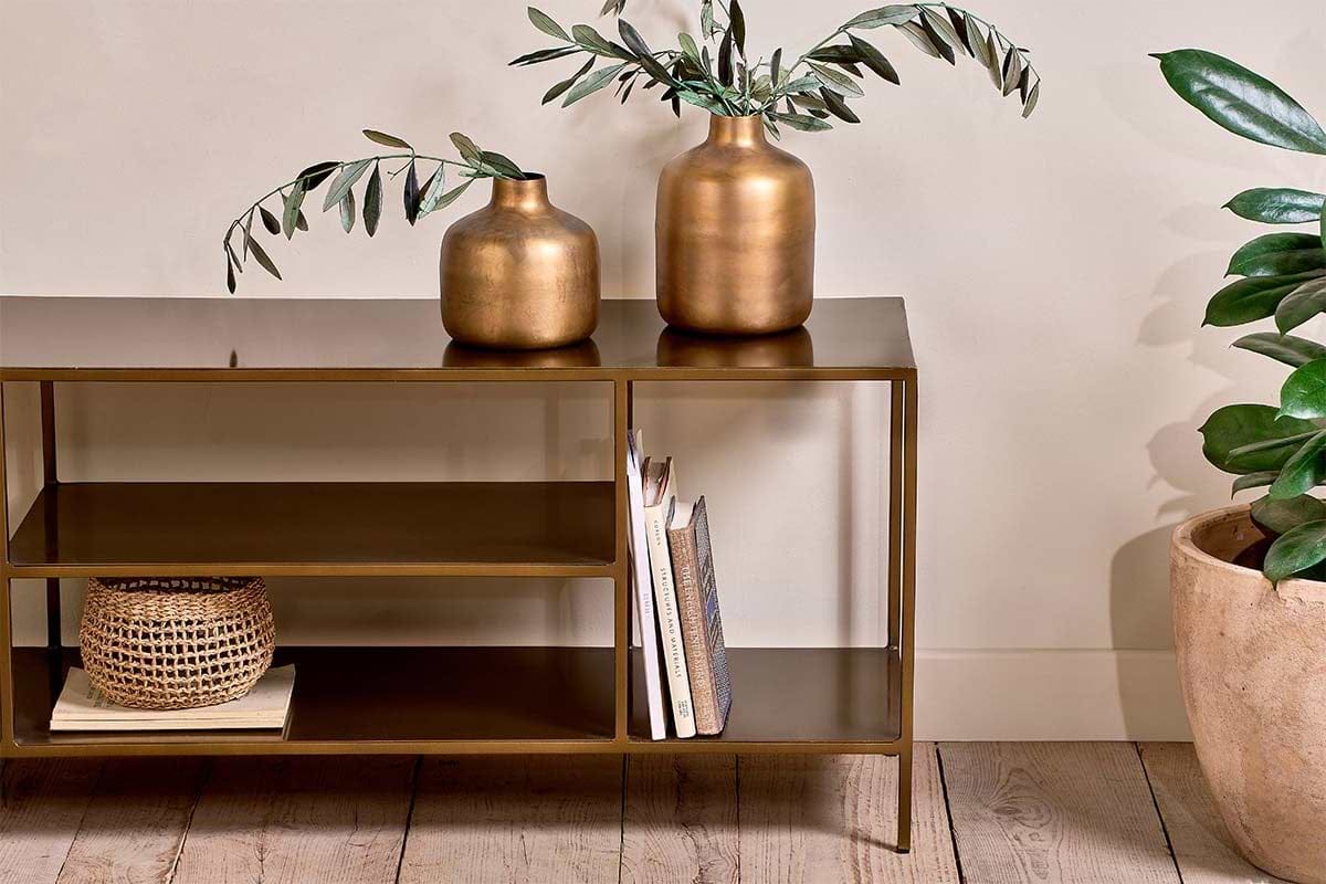 【新品】Magical Furniture Brass side shelf Mahi Media Standing Shelf