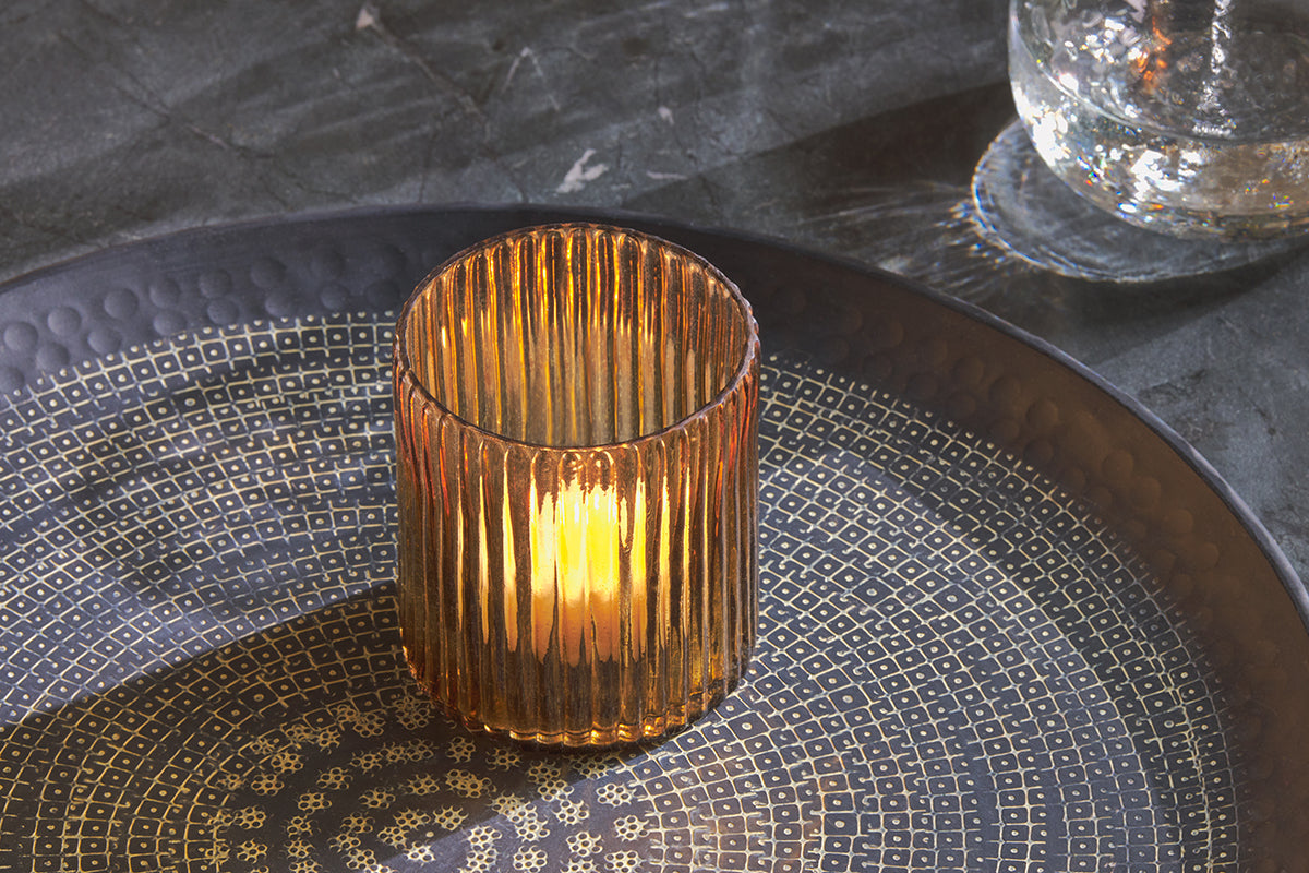 Malana Recycled Glass Candle Holder - Smoke Brown-nkuku