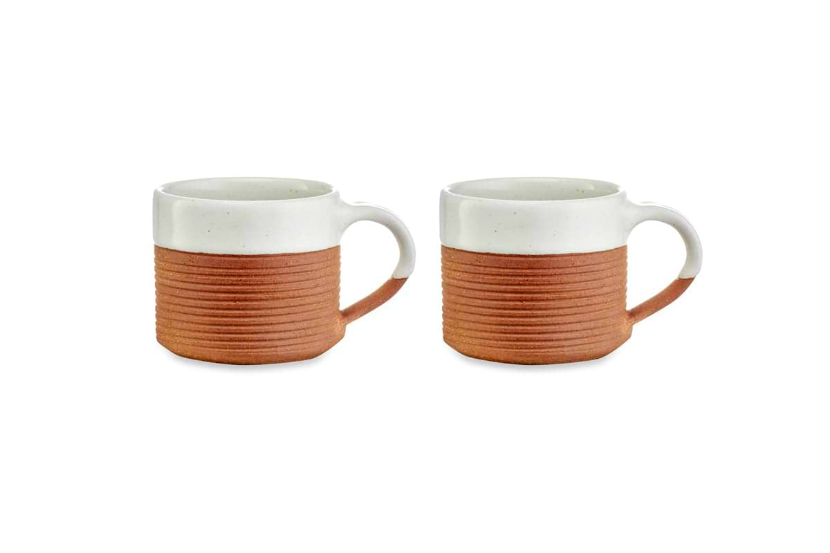 Mali Ribbed Coffee Mug - White (Set of 2)-nkuku