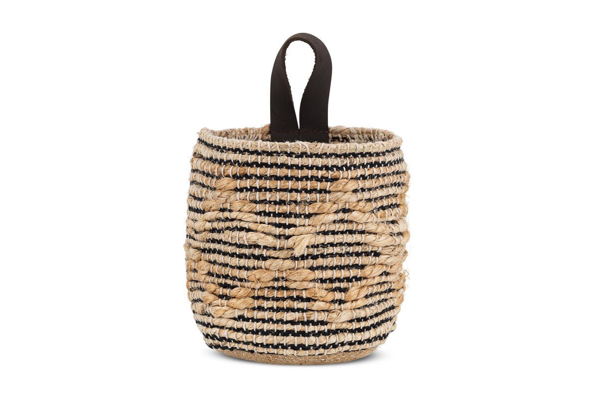 Mannu Cotton & Hemp Wall Hung Basket - Natural & Black-nkuku