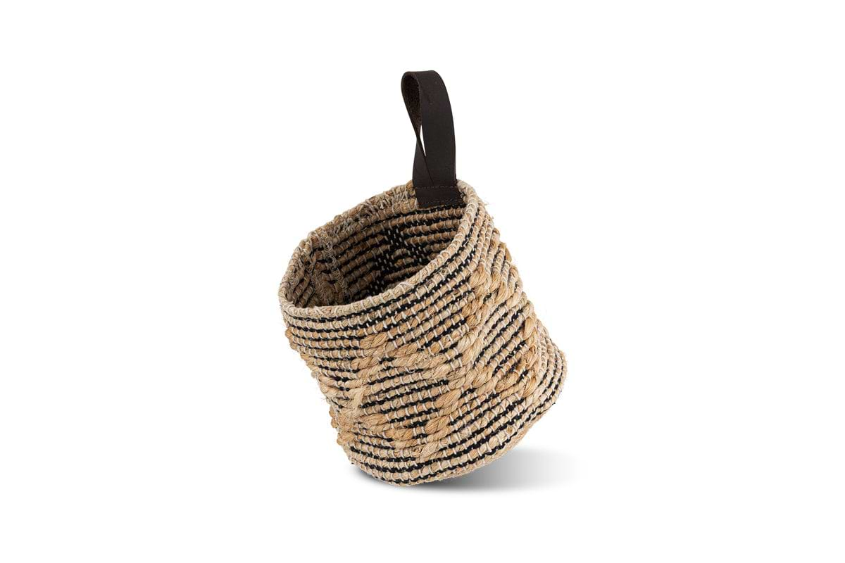 Mannu Cotton & Hemp Wall Hung Basket - Natural & Black-nkuku