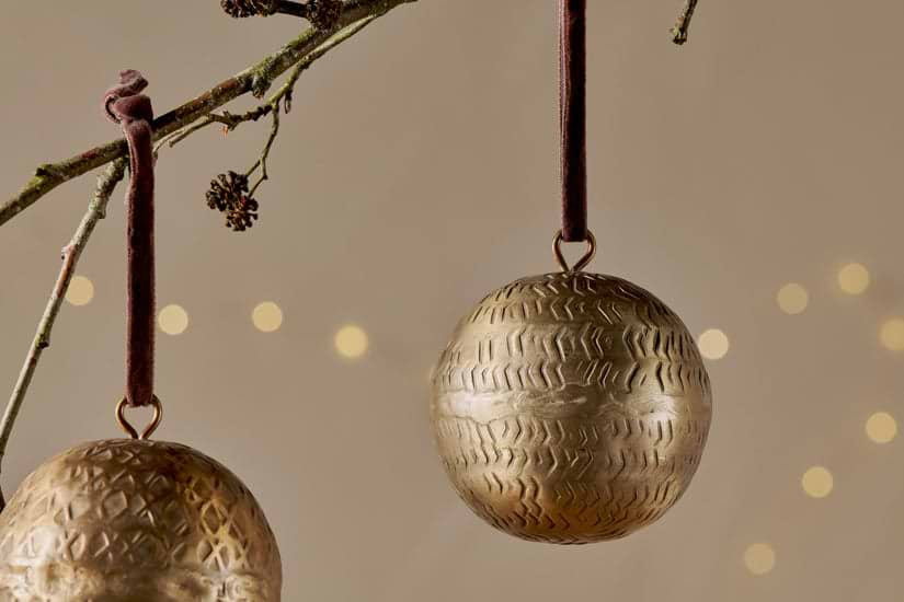 Manya Metal Round Baubles - Brass - (Set of 3)-nkuku