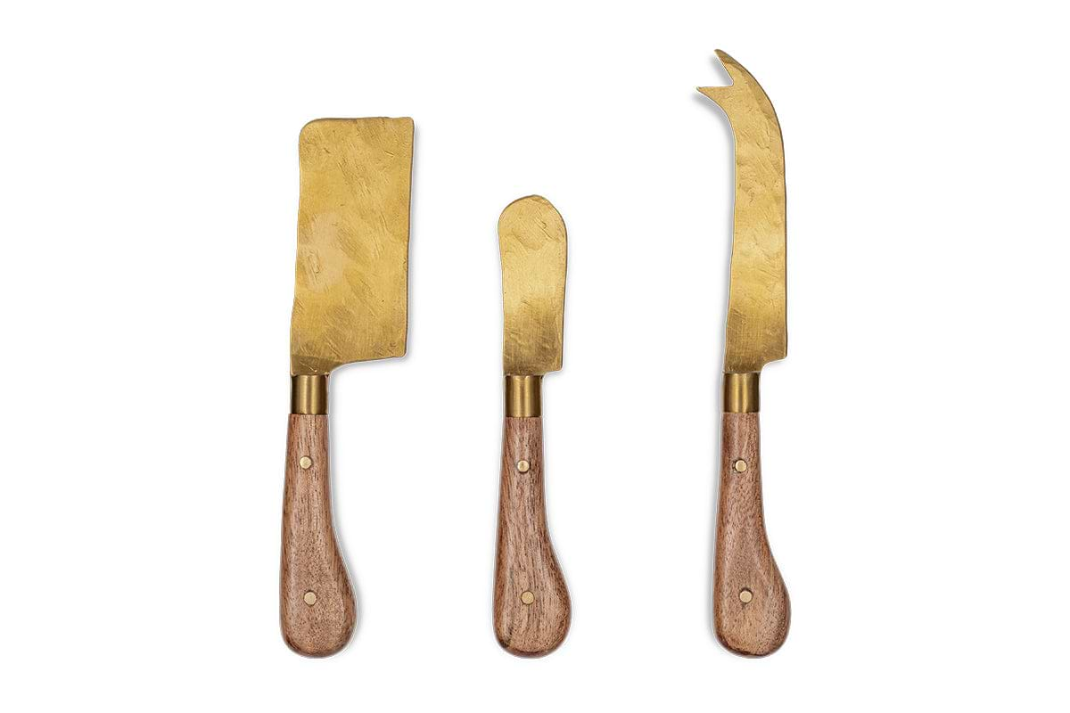 Maram Cheese Knife Set - Natural & Gold (Set of 3)-nkuku