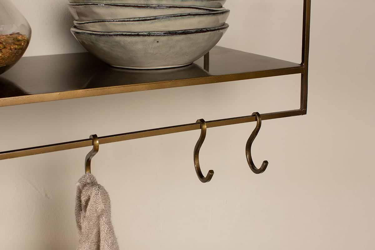 Meghana Iron Shelf With Hooks - Wide-nkuku