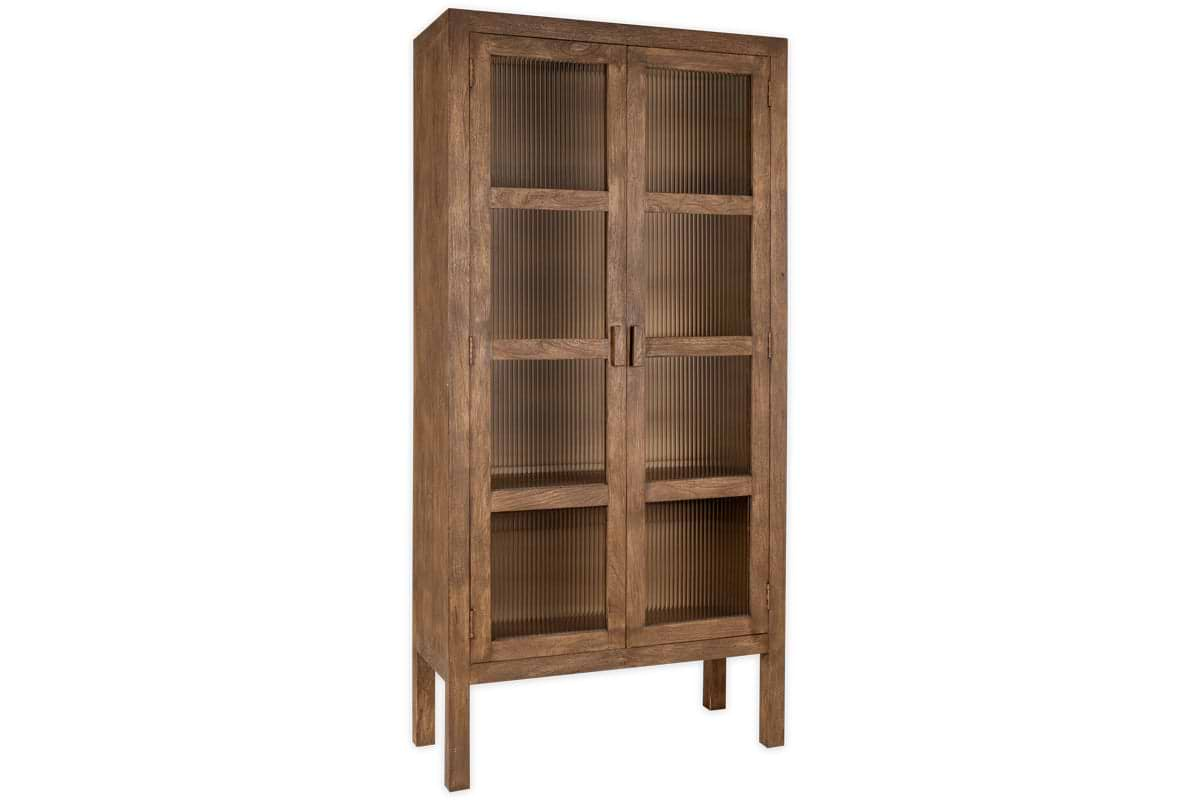 Mendani Mango Wood & Fluted Glass Cabinet - Walnut Stain-nkuku