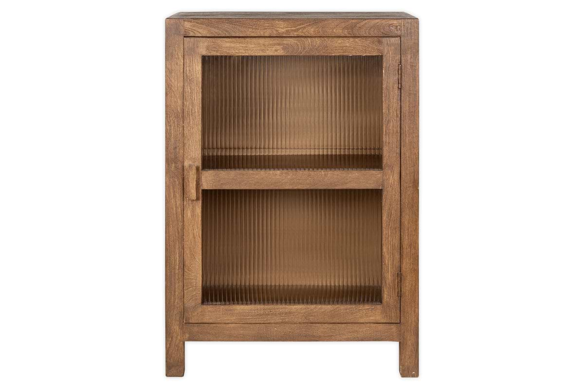 Mendani Mango Wood & Fluted Glass Glass Low Cabinet - Walnut Stain-nkuku