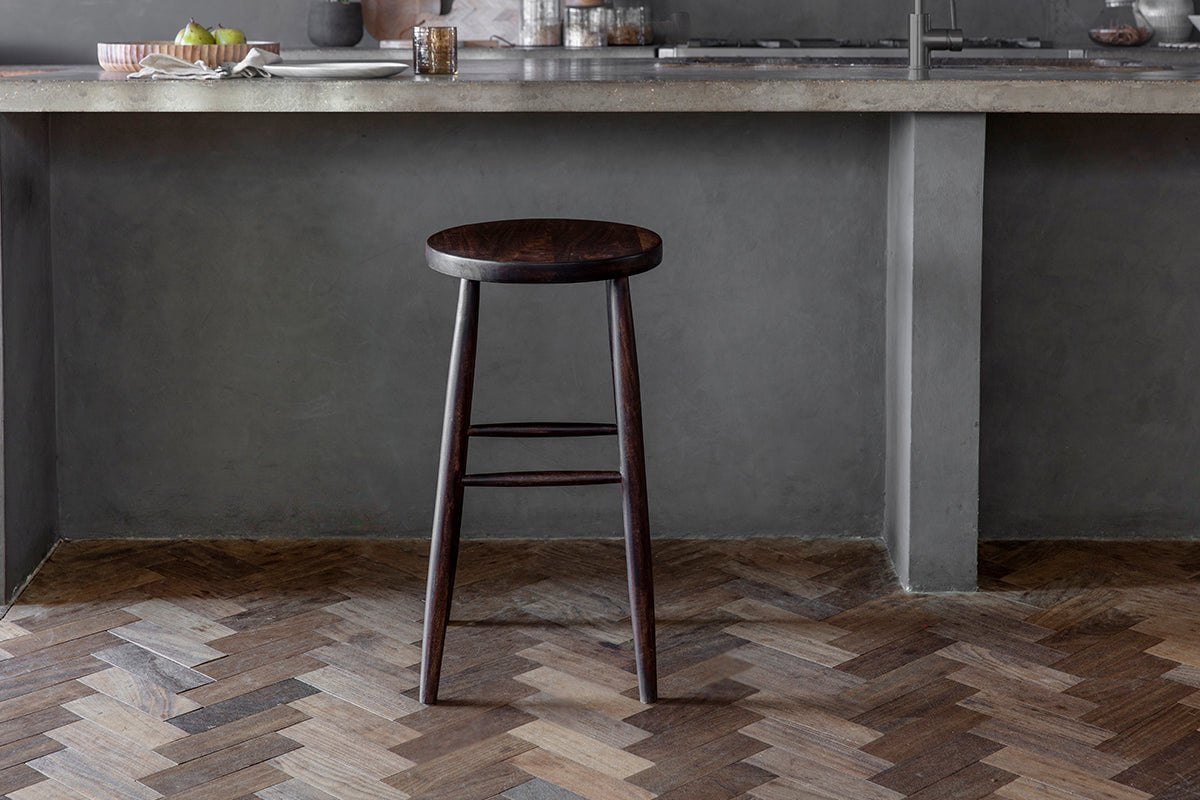 Mengwi Mango Wood Round Bar Stool - Dark Brown-nkuku