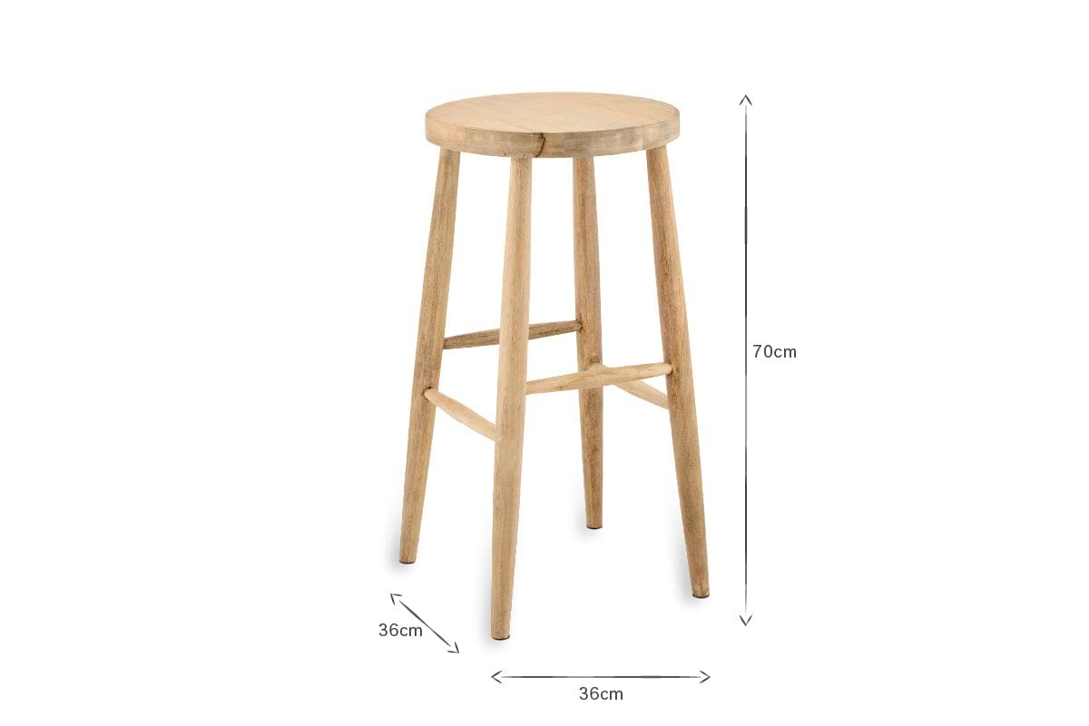 Mengwi Mango Wood Round Bar Stool - Natural-nkuku