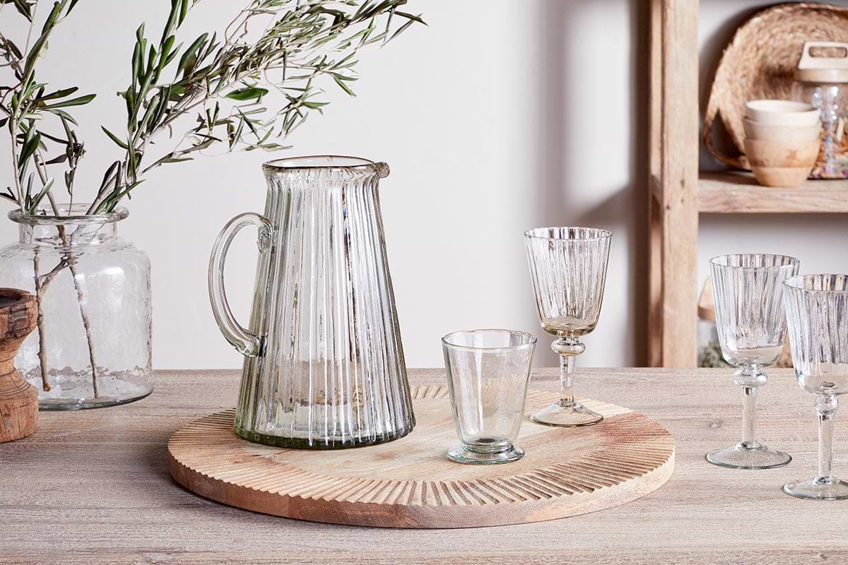 Minati Ribbed Glass Jug - Clear-nkuku