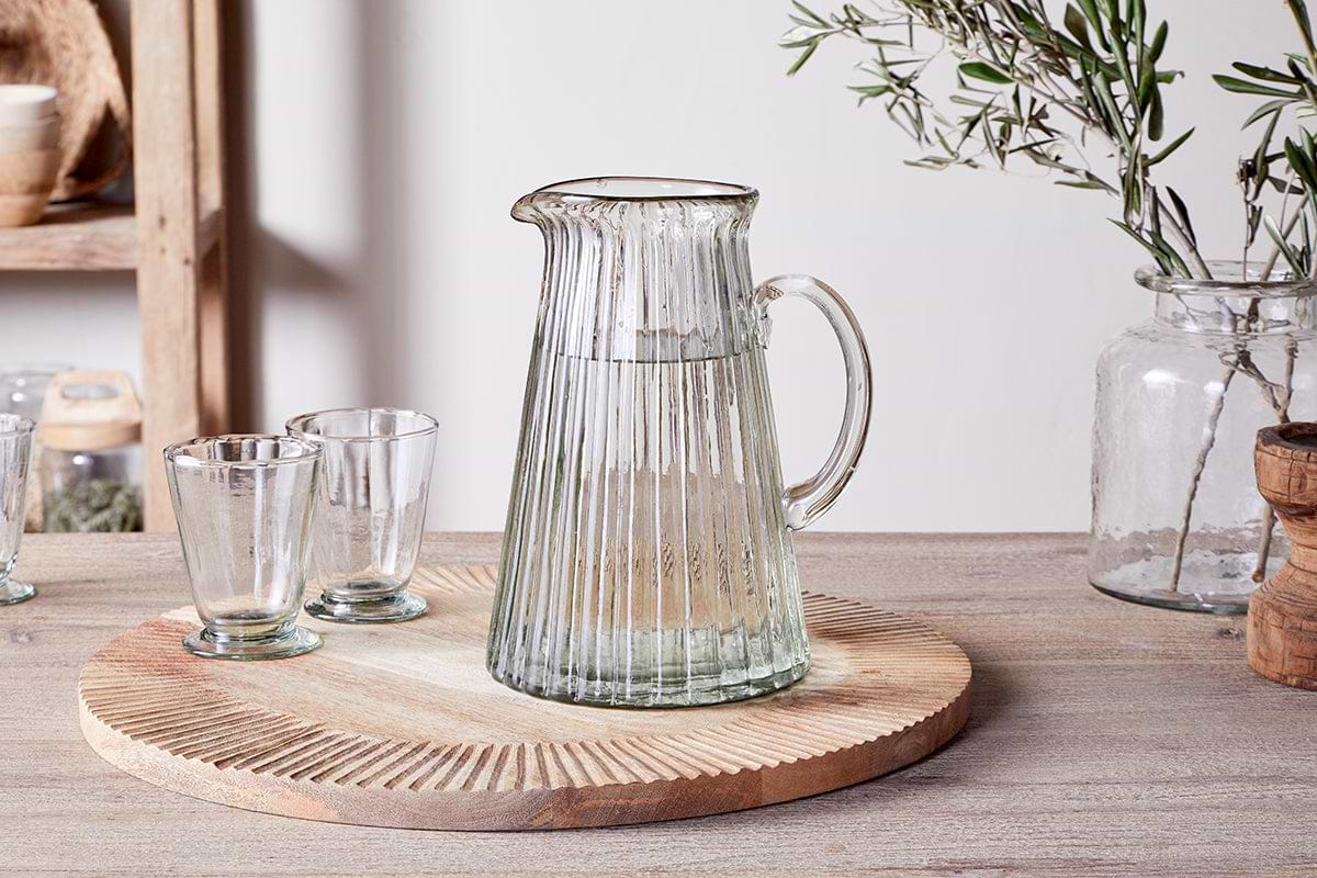 Minati Ribbed Glass Jug - Clear-nkuku