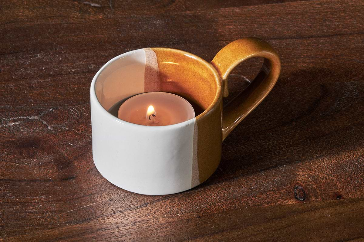 Mittee Ceramic Teacup Tealight Holder - Off White & Terracotta (Set of 2)-nkuku