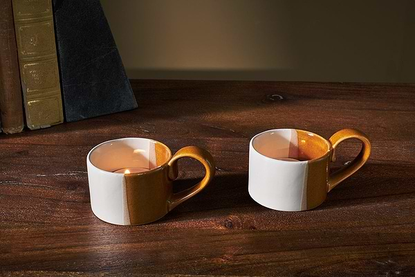 Mittee Ceramic Teacup Tealight Holder - Off White & Terracotta (Set of 2)-nkuku