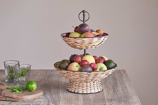 Montali Rattan 2 Tier Fruit Stand - Black & Natural-nkuku