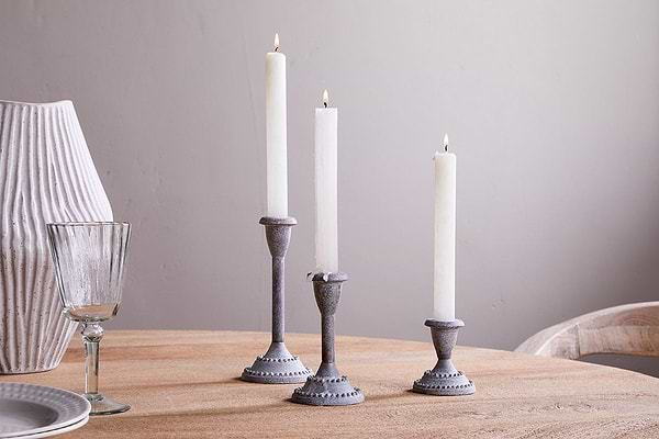 Moremi Candle Holders - Aged Zinc - (Set of 3)-nkuku