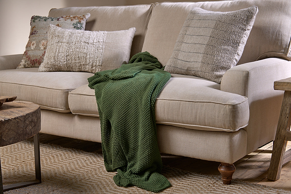 Nahan Moss Stitch Cotton Throw - Forest Green