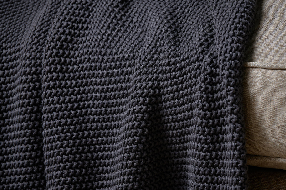 Nahan Moss Stitch Cotton Throw - Charcoal