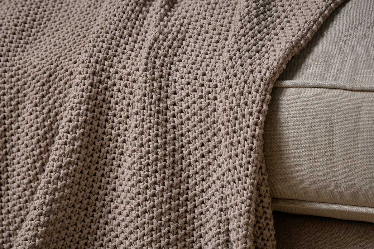 Nahan Moss Stitch Cotton Throw - Stone