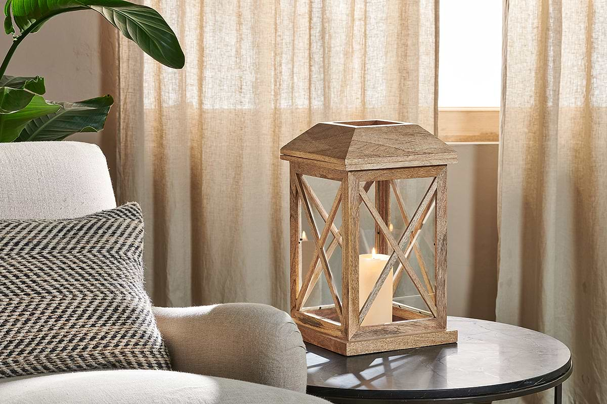 Nisha Mango Wood Hurricane Lantern Nkuku 3670