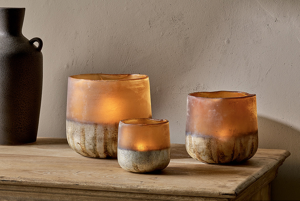 Ngolo Tealight Holder - Antiqued Amber – nkuku