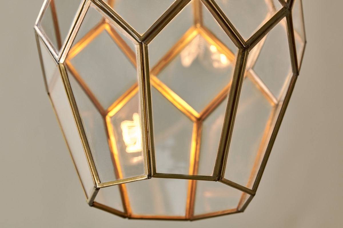 Nazat Panelled Glass Easy Fit LampShade - Clear & Antique Brass