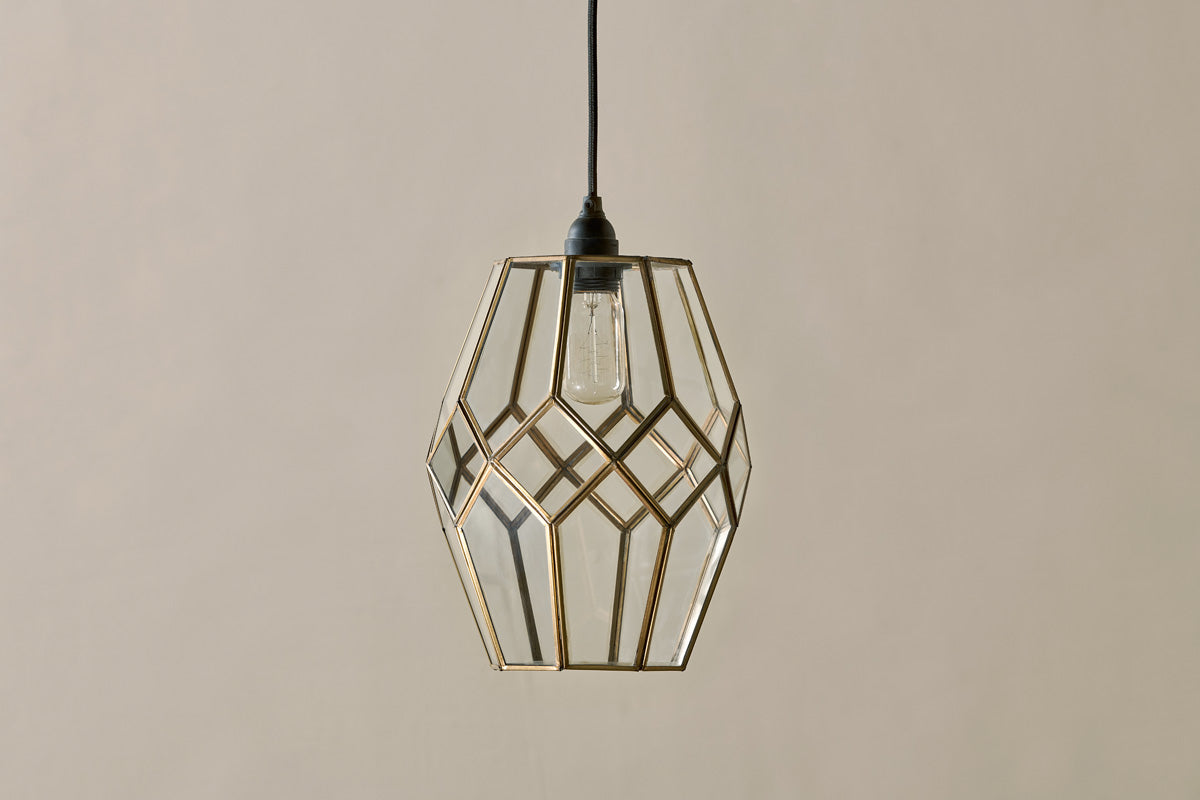 Nazat Panelled Glass Easy Fit LampShade - Clear & Antique Brass