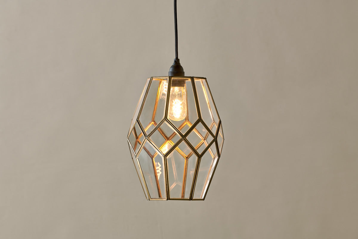 Nazat Panelled Glass Easy Fit LampShade - Clear & Antique Brass