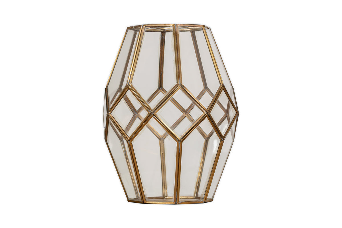 Nazat Panelled Glass Easy Fit LampShade - Clear & Antique Brass