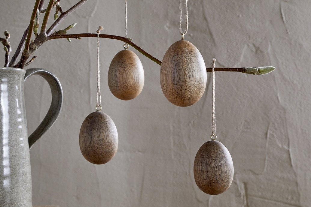 Dima Mango Wood Hanging Egg Decoration - Natural - (Set of 4)
