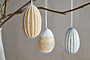 The nkuku Terra Hand Painted Recycled Cotton Paper Hanging Egg set includes three eggs in teal, cream, and ochre hues—perfect for fresh Easter decor and spring decorating.