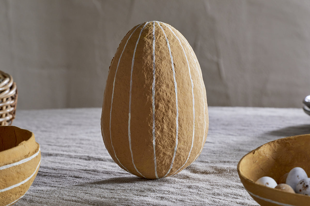 Surya Recycled Cotton Paper Side Opening Egg - Ochre & Cream