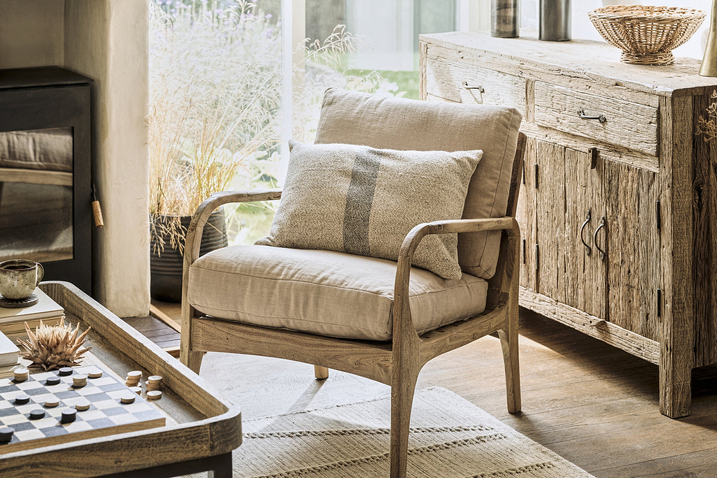 Jaya Acacia Wood & Linen Occasional Chair - Natural
