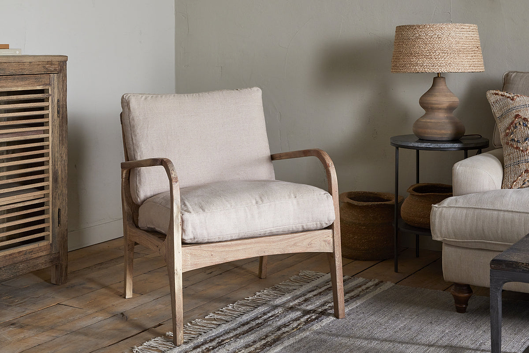 Jaya Acacia Wood & Linen Occasional Chair - Natural