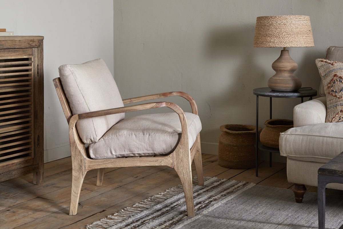 Jaya Acacia Wood & Linen Occasional Chair - Natural