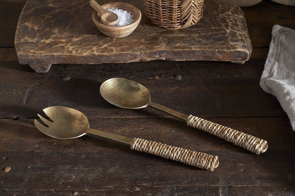 Abani Salad Servers - Antique Brass