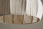 The nkuku Kela Fabric Pendant in off white features a woven linen shade with slim vertical brown lines. Its gentle curve and visible stitching showcase artisanal craftsmanship, bringing a calming ambience to your space.